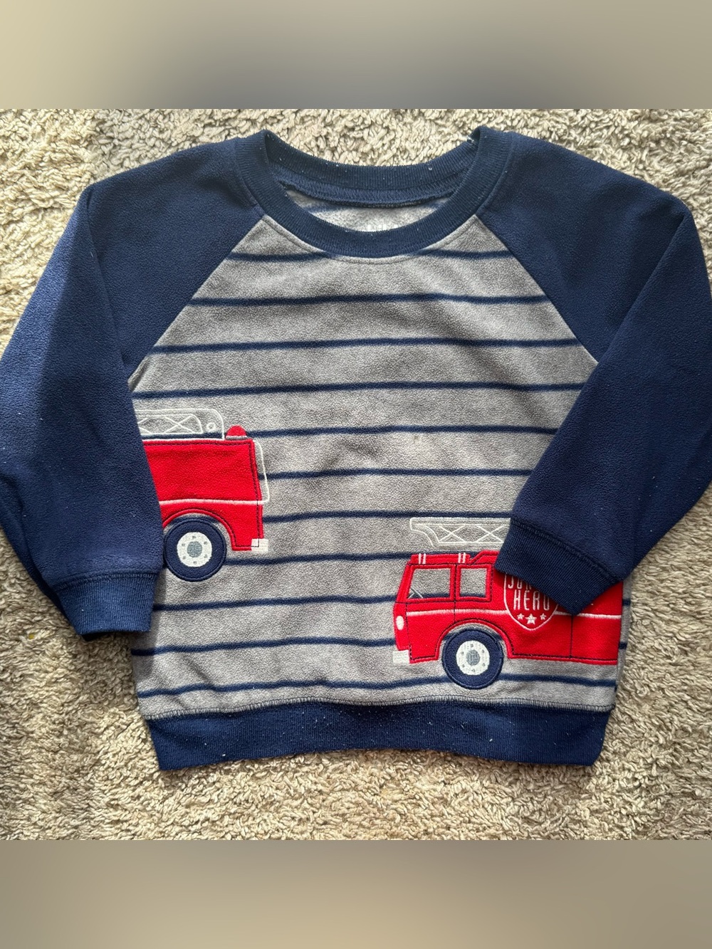 Carter’s Child of Mine Fire Truck Fleece Pullover Sweatshirt 24M Gray Navy